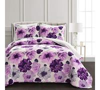 Leah - Set copripiumino da 3 pezzi, grigio e viola, per letto queen size