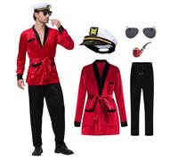 Leajap Set di Costumi da Capitano per Halloween da Uomo: Completo con Cappello, Occhiali da Sole e Accessori (L)