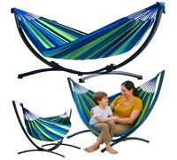 Lean Toys Doppia Sedia Sospesa Con Struttura Per Esterno 200kg Verde Blu XXL