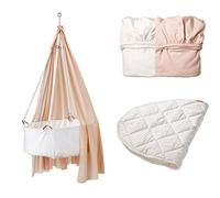 Leander Culla Bianco con Sogni Land Materasso, gancio da soffitto, Cielo (velo) Soft Pink, 2 pezzi originali di lenzuola SOFT ROSA/BIANCO E Coprimaterasso per Original