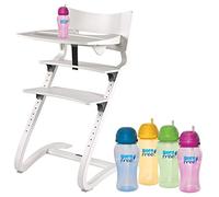 Leander RAL-9016 - Seggiolone con staffa di sicurezza, tavolo e bicchiere BornFree, colore: Bianco
