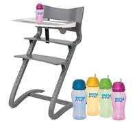 Leander Seggiolone grigio con staffa di sicurezza, tavolo e bicchiere BornFree