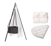 Leander - Set per culla, completo incluso: culla grigio con treppiede grigio, velo bianco, 2 lenzuola con angoli bianchi, 1 coprimaterasso