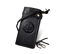 Le'aokuu Uomini Vera Pelle Bifold Organizzatore Portafoglio Checkbook Chain 3377 (3377 B Nero Drago)