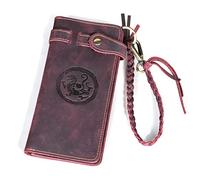 Le'aokuu Uomini Vera Pelle Bifold Organizzatore Portafoglio Checkbook Chain 3377 (3377 E Vino Drago)