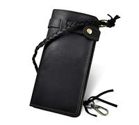 Le'aokuu Uomini Vera Pelle Bifold Organizzatore Portafoglio Checkbook Chain 3377 (3377 Nero)