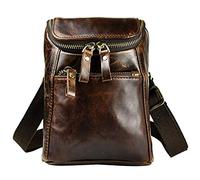 Le'aokuu Uomini Vera Pelle Borsa a Tracolla Borsa Mini Messenger Marsupio Con Gancio 611-34 (611-34 Caffè)