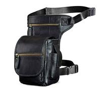 Le'aokuu Uomini Vera Pelle Borsa a Tracolla Gambe Incrociate Marsupio Messenger Riding Hip Bum Borsa 3110 (3110 B Nero)