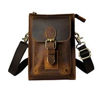 Le'aokuu Uomini Vera Pelle Borsa a Tracolla Messenger Piccola Custodia per Telefono Marsupio Cintura 6402 (6402 Marrone scuro)