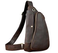 Le'aokuu Uomini Vera Pelle Borsa a Tracolla per Ciclismo Zaino con una Tracolla Marsupio Pacco 9976 (9976 Marrone scuro 2)