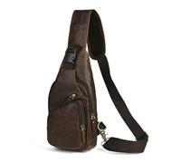 Le'aokuu Uomini Vera Pelle Borsa da Petto Moda Casual Escursionismo di Viaggio Borsa a Tracolla Borsa per Tracolla Rig One 8015