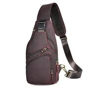 Le'aokuu Uomini Vera Pelle Borsa da Petto Moda Casual Escursionismo di Viaggio Borsa a Tracolla Borsa per Tracolla Rig One 8015