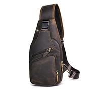 Le'aokuu Uomini Vera Pelle Borsa da Petto Moda Casual Escursionismo di Viaggio Borsa a Tracolla Borsa per Tracolla Rig One 8015