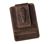 Le'aokuu Uomini Vera Pelle Bovina Magnetica Fermasoldi Porta Carte di Credito Portafoglio Sottile 1058 (Coccodrillo Marrone Embossed)