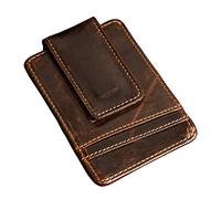 Le'aokuu Uomini Vera Pelle Bovina Magnetica Fermasoldi Porta Carte di Credito Portafoglio Sottile 1058 (1058 Caffè)