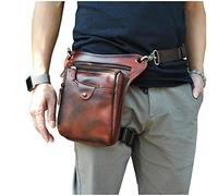 Le'aokuu Uomini Vera Pelle Marsupio per Moto Borsa a Tracolla Messenger a Spalla sacco di bum borsa dell'anca per gambe coscia 211-5 (211-5 Vino 2)