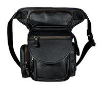 Le'aokuu Uomini Vera Pelle Sport All'aperto Hip Bum Marsupio Fanny Belt Gamba Coscia Borsa a Tracolla 3109 (3109 B Nero)