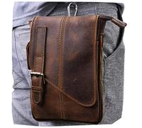 Le'aokuu Uomini Vera Pelle Viaggio Hip Bum Marsupio Hook Borsa a Tracolla Custodia per Telefono 611 (611-6 A Marrone scuro grandi)