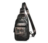 Le'aokuu Uomo Vera Pelle Casual all'aperto Escursionismo di Viaggio Borsa a Tracolla Zaino monospalla 8013