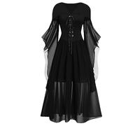 Leaomuny Abito Gotico Da Donna, Tile Steampunk Elegante Vestito Gotico Lungo Costume Goth Dress Nero Vestito Da Strega Sexy Vintage Principessa Per Carnevale, Halloween Vestiti Medievali Donna