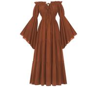 Leaomuny Abito Medievale Donna Popolana Curvy, Costume Halloween Gothic Lungo Elegante, Vestito Rinascimentale Vittoriano, Vestiti Cosplay Maniche a pipistrello, Costumi Travestimento Viking Feste