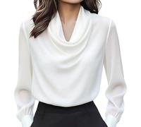 Leaomuny Camicia Curvy per Donna Elegante in Raso a Manica Lunga Camicetta Scollo a V Pieghe Moda Top Comoda Taglie Forti per Riunioni Blusa Casual Business Ufficio per Matrimoni T Shirt