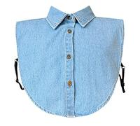 Leaomuny Colletto Staccabile Camicia Donna Jeans Finto Collo Denim Volant Camicetta Falso Collare Mezza Faux Colletti a Scialle per Maglioni Vestiti Abito sotto a Scialle Cava Esterna Rimovibile