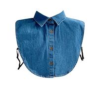 Leaomuny Colletto Staccabile Camicia Donna Jeans Finto Collo Denim Volant Camicetta Falso Collare Mezza Faux Colletti a Scialle per Maglioni Vestiti Abito sotto a Scialle Cava Esterna Rimovibile