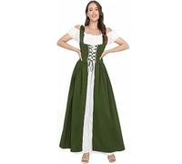 Leaomuny Costume Medievale Donna Popolana Curvy, Vestito Halloween Rinascimentale Elegante Lungo, Abito Vittoriano Gothic, Vestiti Cosplay Spalle Scoperte, Costumi Travestimento Viking Cerimonia