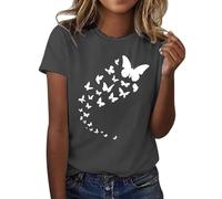 Leaomuny Maglietta Donna Maniche Corte Curvy Magliette Elegante Oversize Stampa Cuori e Farfalle Maglia Girocollo Larghe Morbido Leggero Moda Tshirt Comodo Casual Top Taglie Forti Basic Tee Sportivi