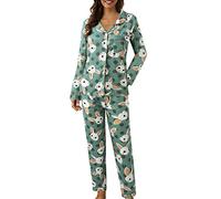 Leaomuny Pigiama Donna Mezza Stagione Cotone Lungo, Pigiami Leggero Elegante, Camicia Manica Lunga con Bottoni Davanti E Pantalone Stampa a Quadri Curvy, Set Morbido Pyjamas Primaverile da Casa