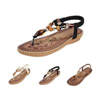 Leaomuny Sandali Donna Estive Infradito Perline Comodi, Scarpe Eleganti Piatto Bianche Aperta, Sandalo Antiscivolo Morbida Da Cerimonia, Sandali Casual Vacanze Da Spiaggia, Ciabatte Moda Bohémien