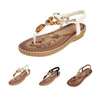 Leaomuny Sandali Donna Estive Infradito Perline Comodi, Scarpe Eleganti Piatto Bianche Aperta, Sandalo Antiscivolo Morbida Da Cerimonia, Sandali Casual Vacanze Da Spiaggia, Ciabatte Moda Bohémien