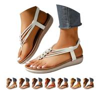 Leaomuny Sandali Donna Estive Infradito Perline Eleganti, Scarpe Comodi Aperta Bianche Tacco Basso, Sandalo Antiscivolo Leggero Da Sera, Sandali Vacanze Casual Da Spiaggia, Ciabatte Moda Bohémien