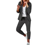 Leaomuny Tailleur Donna Eleganti Curvy Matrimonio Completo Ufficio Blazer e Pantaloni Aderente Primaverile Giacca Comunione 2 Pezzi Business Suit con Risvolto Casual Leggeri E Lavoro