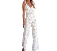 Leaomuny Tuta Donna Elegante Cerimonia in Pizzo Intera,Jumpsuit Lunga Curvy Spalline Sottili Casual,Salopette Estiva Pantaloni Traforato Slim Fit,Monopezzi Tute Cocktail,Jumpsuits Festa Sera Overalls