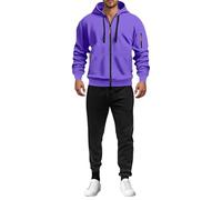 Leaomuny Tuta Uomo Completa Sportiva Invernale 2 Pezzi Tute Complete Sportive Con Cappuccio E Zip Tuta Ginnastica Completo Palestra Felpa E Pantaloni Cargo Sportivo Casual Abbigliamento Streetwear
