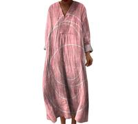 Leaomuny Vestito Donna Estivo Lungo Elegante,Vestiti Primavera Lunghi Casual Manica Lunga Scollo a V,Abito Curvy Vintage Floreale Taglie Forti Leggero da Mare,Abiti Comode Morbidi Spiaggia Moda Casa