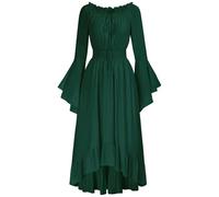 Leaomuny Vestito Medievale Donna Popolana Curvy, Abito Halloween Rinascimentale Lungo Elegante, Costume Vittoriano Gothic, Vestiti Cosplay Maniche a Pipistrello, Costumi Steampunk Principessa Feste