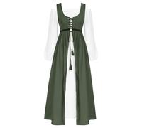 Leaomuny Vestito Medievale Donna Popolana Curvy, Costume Halloween Rinascimentale Lungo Elegante, Abito Gothic Vittoriano, Costumi Cosplay Spalle Scoperte, Vestiti Travestimento Viking Cerimonia