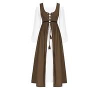 Leaomuny Vestito Medievale Donna Popolana Curvy, Costume Halloween Rinascimentale Lungo Elegante, Abito Gothic Vittoriano, Costumi Cosplay Spalle Scoperte, Vestiti Travestimento Viking Cerimonia