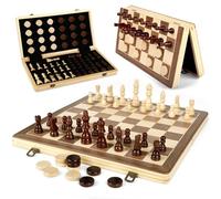 LEAP Set di scacchi magnetici in legno da 39,4 cm, scacchiera pieghevole da 7,6 cm, altezza king size, slot superiori per principianti, adulti con 2 extra queen size