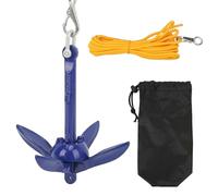 Leapiture Ancora Marina Grappino per Barche Ancora Pieghevole Ancora in Alluminio Ancora per Kayak Ancora Marina in Acciaio Inossidabile con Corda Gialla per Pescatori Ancora SUP Ancora Barca