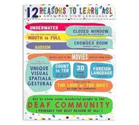 Learn ASL Poster Funny 6 Reasons American Sign Language Metal Tin Sign Wall Art for Classroom Home Decor Aesthetic(Unframed,12x18inch(30x45cm))