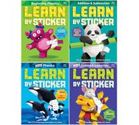 Learn by Sticker Series 4-Book Collection Set - Interactive Sticker Learning for Early Learners - Beginning Phonics, More Phonics, Addition and Subtraction, More Addition & Subtraction
