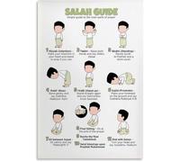 Learn Salah Prayer How to Pray Step by Step Guide Canvas Wall-Art Muslim Home Bedroom Decor Print(Unframed,16x24inch(40x60cm))