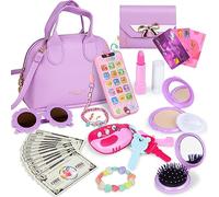 Learn2M Borsetta per Bambine con Accessori,Mia Prima Borsa Set con Trucchi Giocattolo Telefono Portafoglio Chiavi Carte di Credito Gioco di Finzione Set di Borsette della Principessa Rosa 3 Anni+