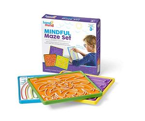 Learning Resources Set da 3 Labirinti della consapevolezza , Tavolette per la respirazione double-face da seguire con le dita, Mindfulness per bambini, Giocattolo di apprendimento socio-emotivo