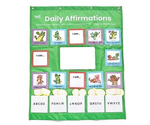 Learning Resources Tabellone a Tasche delle Affermazioni Quotidiane , Schede con affermazioni di mindfulness, Affermazioni positive per i bambini, Tabellone a tasche per decorare la classe