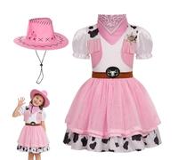 LearnLyrics Costume da cowboy per ragazze, con cappello, vestito da cowboy alla moda, per bambini dai 3 ai 10 anni, per feste di Halloween, concerti, compleanni, spiaggia, festival, estate
